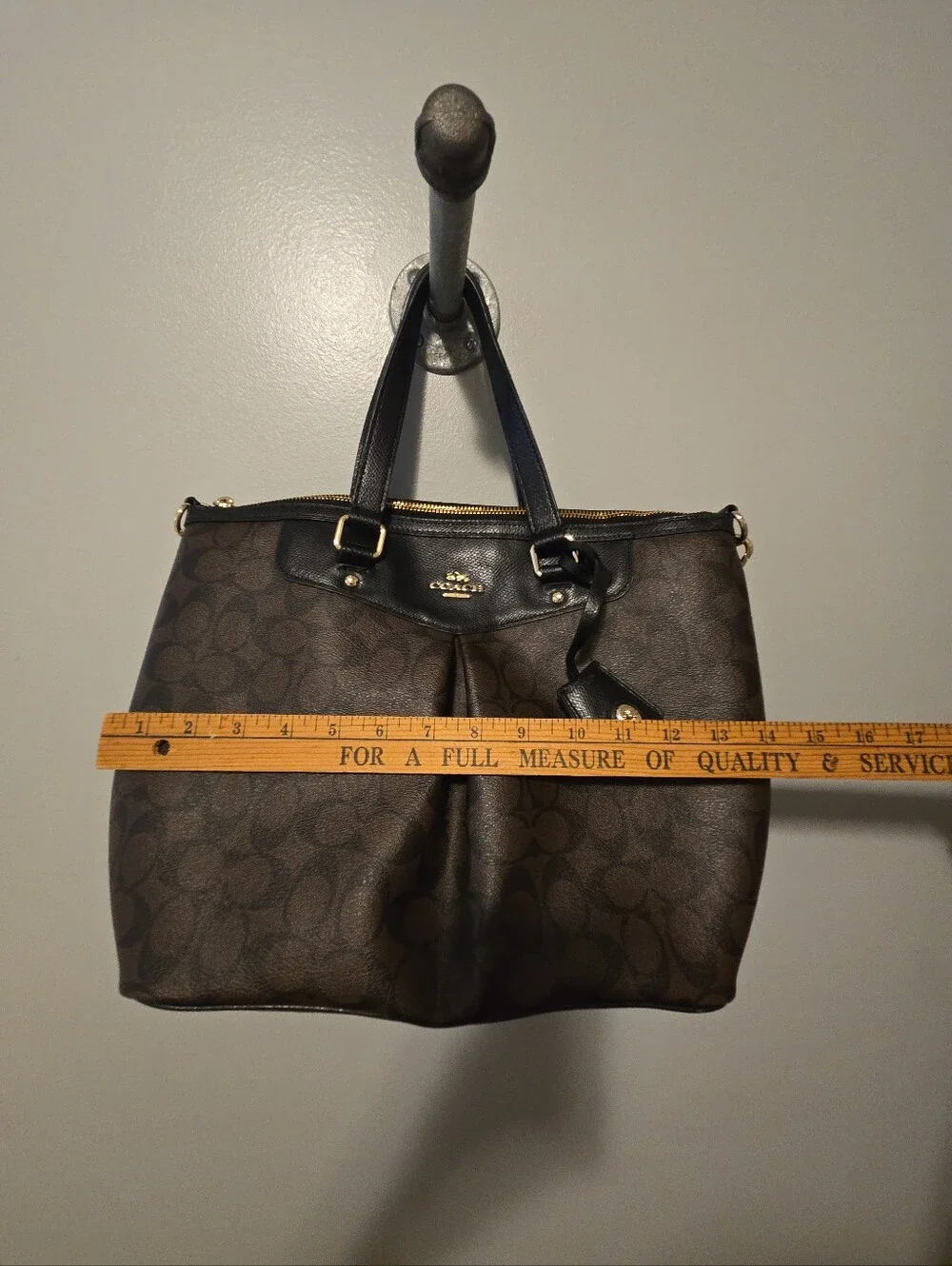 Coach Signature C 2  Way Handbag Black Brown Purse Shoulder Bag